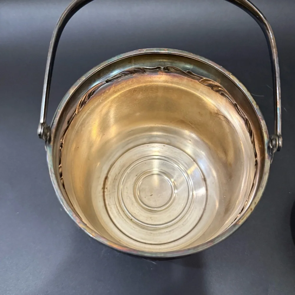Vintage WMF Silver-plate Ice Bucket with Strainer Insert & Bird Claw Foot Tongs